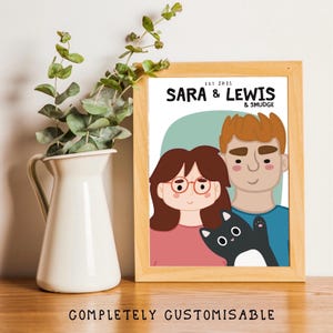 Cute Customisable Couples Illustrated Portrait | Couples Anniversary Engagement New Home Pet Birthday Special Gift | PLEASE READ DESCRIPTION