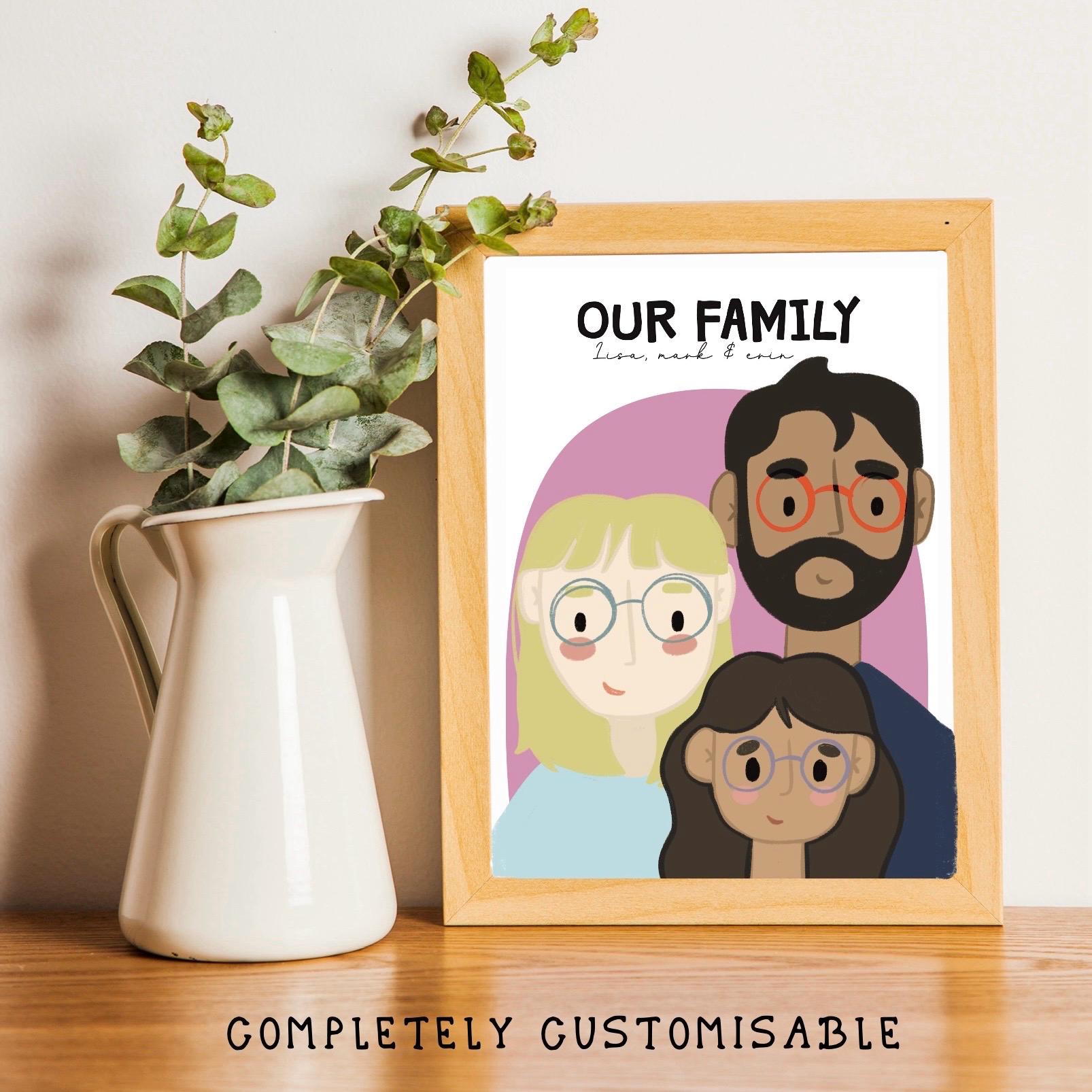 Cute Customisable Family Illustrated Portrait | Couples Anniversary Engagement New Home Pet Birthday Special Gift | PLEASE READ DESCRIPTION
