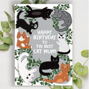 Purrfect Happy Birthday Card for a Cat Mum Illustrated Greeting Card
