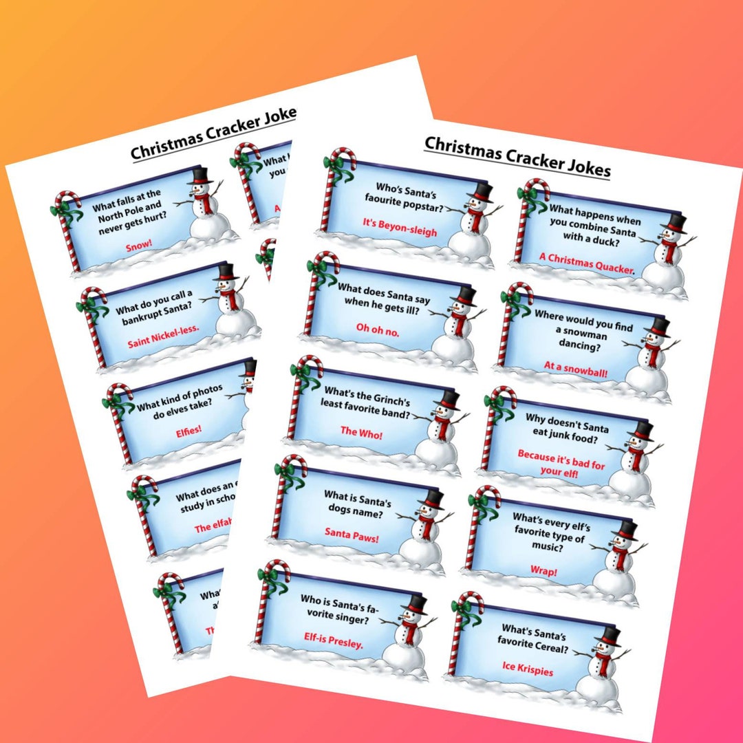 20 Christmas Cracker Jokes Digital Download. 2 Sheets 10 per Page Etsy