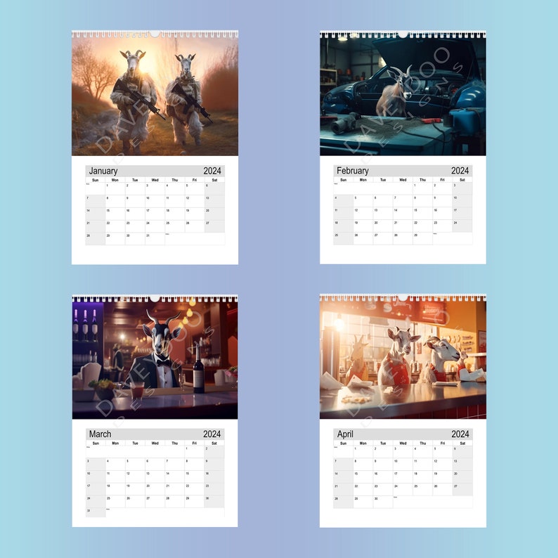 Goats With Jobs A4 Wall Calendar Planner 2024 Funny Wall Etsy