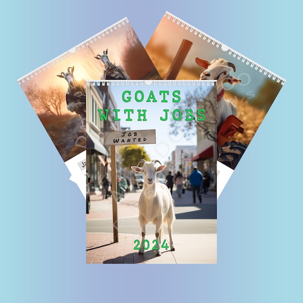 Goat Calendar 2024, Goats With Jobs, Funny Wall Calendar, A4, Planner, Birthday Gift, Christmas Present, Joke, Humour, Goat Lovers Gift
