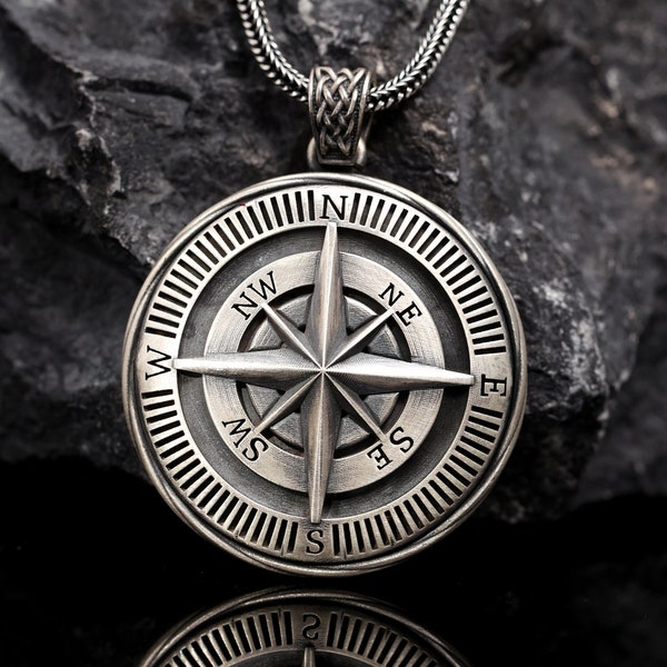 Personalized Anchor Compass Necklace Men,Maritime Compass Necklace,Maritime Jewelry,Handmade Anchor Compass Mens Pendant,Gift For Men