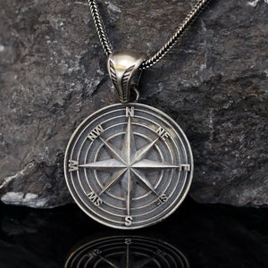 Silver Compass Men Pendant,Compass Necklace Men,Silver Compass Pendant Men,Compass Jewelry,Personalized North Star Necklaces,Gift For Men