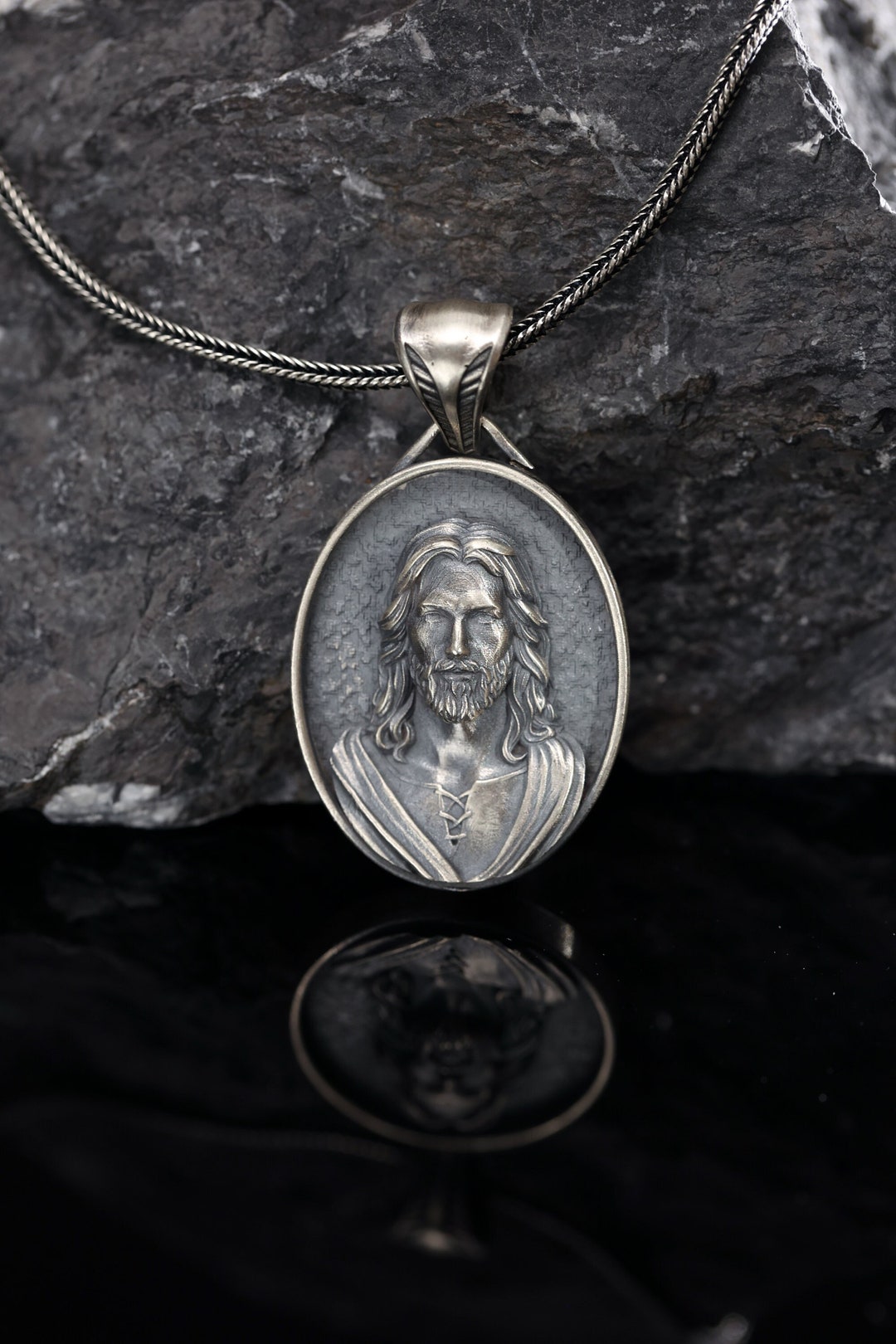 Jesus Necklace Menchristian Jesus Sterling Silver Etsy