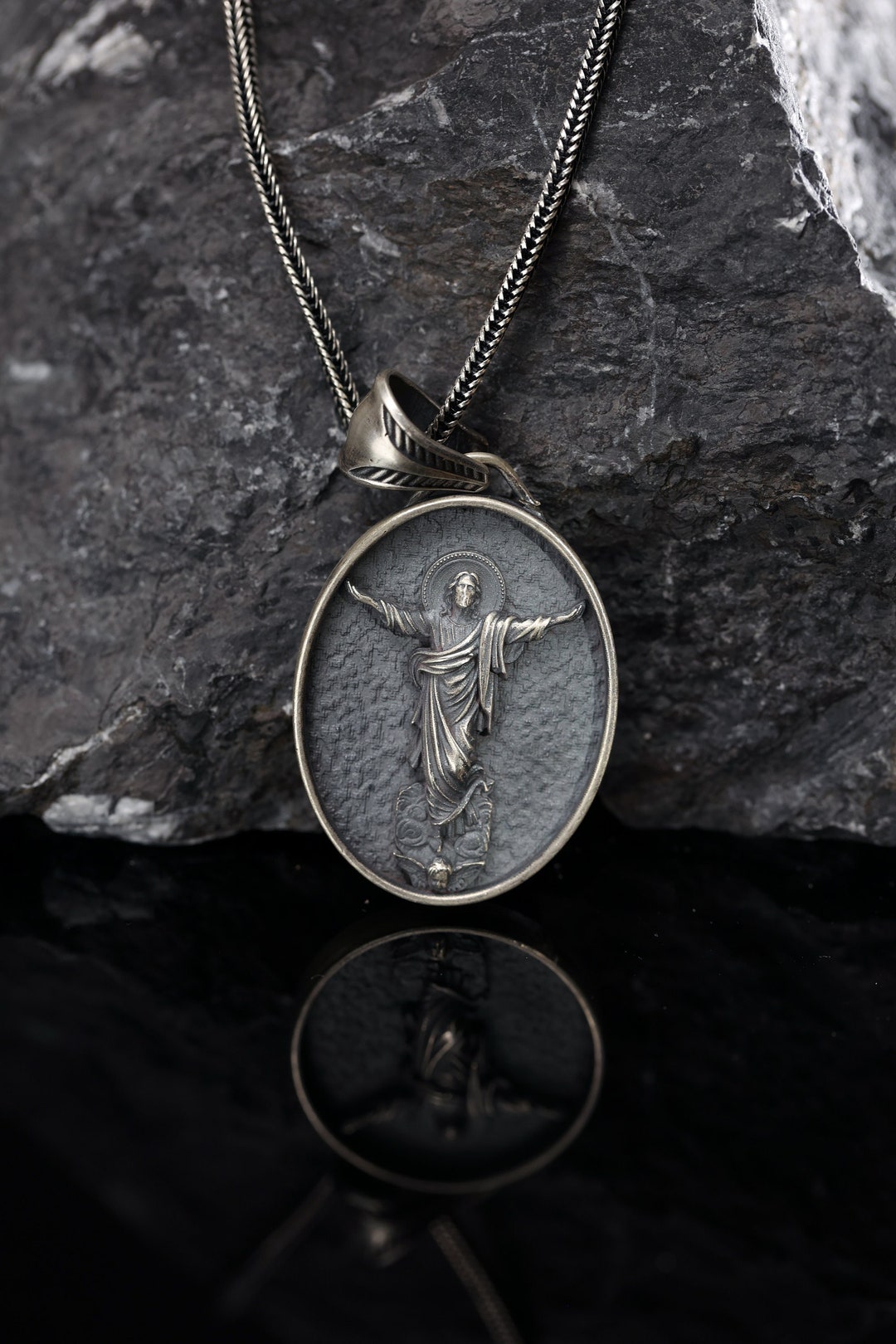 Jesus Christ Religious Necklace Men,925 Sterling Silver Jesus Pendant