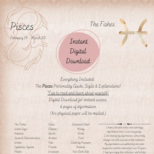 Pisces - Zodiac - Astrology - Personality Guide - Grimoire Pages - Zodiac Sign Collection - Book of Shadows - Digital Printable Pages