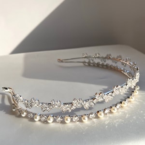 Double Row Pearl and Crystal Wedding Hairband