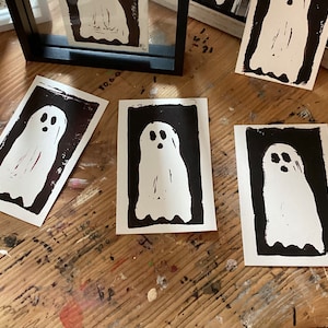 Mini Ghost Linocut Prints