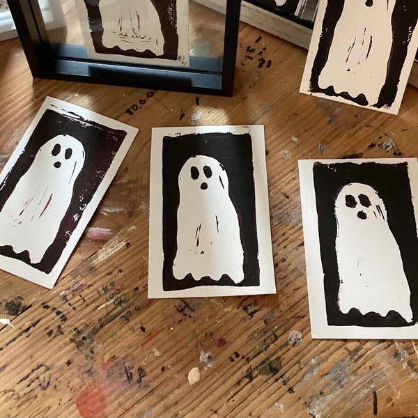 Mini Ghost Linocut Prints