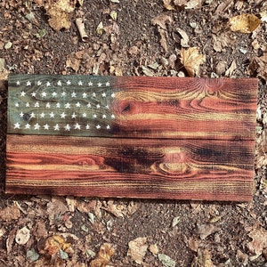 Hand-painted American Flag on Burned Wood