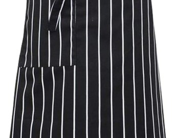 Delantales de cintura para hombres y mujeres Chef medio delantal delantal de servidor en rayas blancas y negras