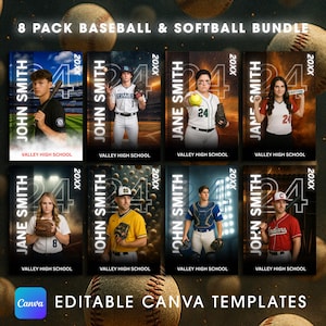 8-Pack Baseball & Softball Senior Banner Templates – Canva Template