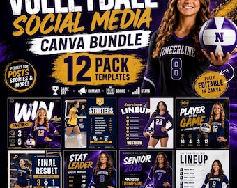 12-Pack Volleyball Social Media Canva Templates Editable Volleyball Graphics Bundle