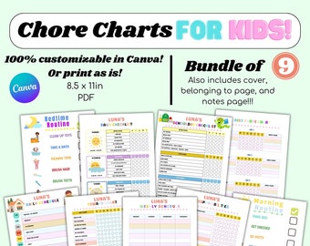 Editable Chore Chart for Kids | Printable | Kids Daily Weekly Responsibility Chart | Kids Chore List | Kids Daily Routine Checklist | PDF