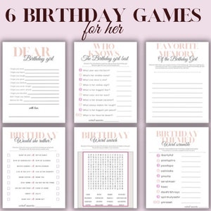 Juegos de cumpleaños para ella Juegos de fiesta de cumpleaños modernos imprimibles para mujeres Juegos de cumpleaños para adultos Paquete de cumpleañera