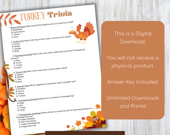Thanksgiving Trivia, Thanksgiving Game, Kids Thanksgiving Game, Turkey Trivia, Thanksgiving Party Game, Autumn Party Games