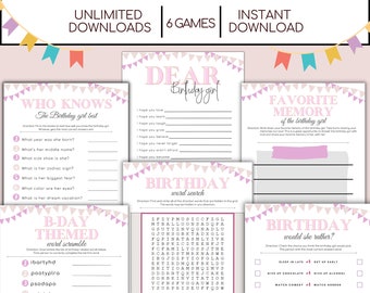 Printable Birthday Games For Her Birthday Party Game Bundle Instant Download Birthday Games Printable Girl Birthday Games