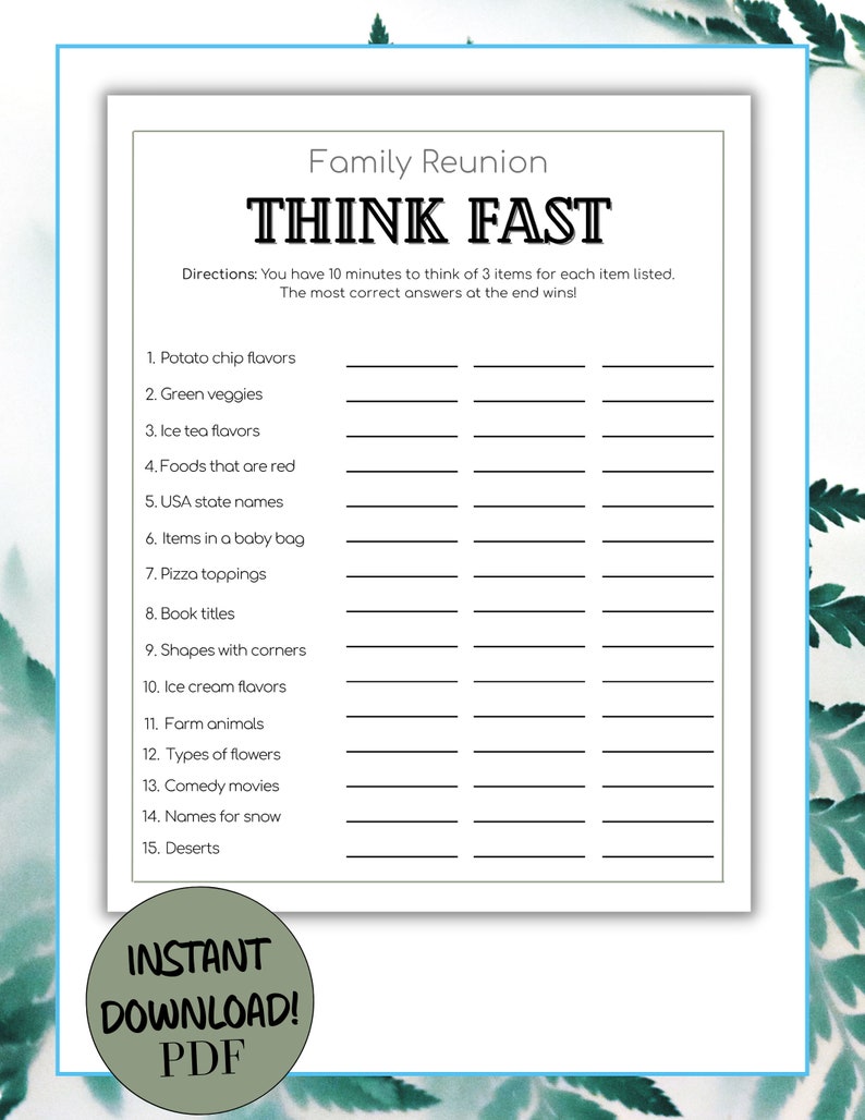 Family Reunion Icebreaker, Family Reunion Game, Printable Family