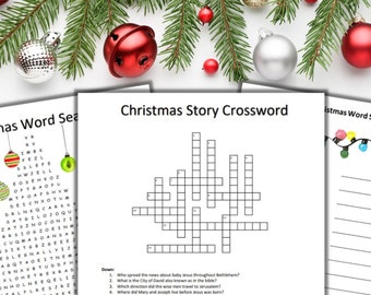 Pacchetto di giochi di Natale: ricerca di parole, cruciverba, scramble (PDF stampabile)