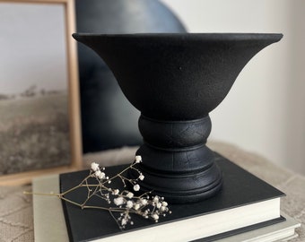 Modern textured matte black hand-painted ceramic-mix pillar vase/pot/bowl