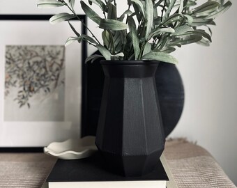 Modern textured matte black hand-painted vase