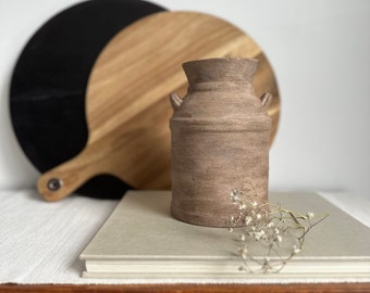 Distressed ceramic vessel, brown and beige textured ceramic rustic vase