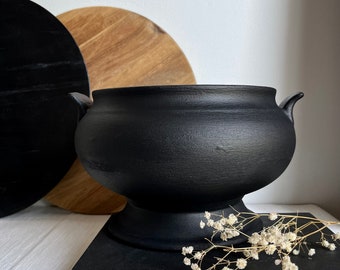 Modern textured matte black hand-painted ceramic vase/pot