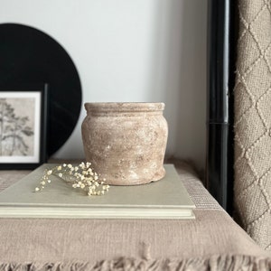 Distressed ceramic vessel, hand-painted textured vase/pot, beige and brown matte vase image 5