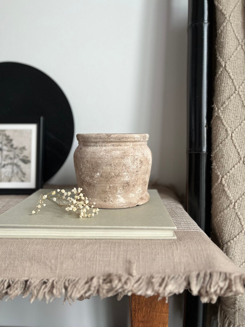 Distressed ceramic vessel, hand-painted textured vase/pot, beige and brown matte vase image 5