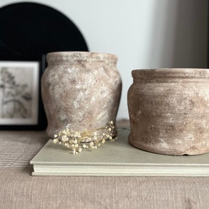 Distressed ceramic vessel, hand-painted textured vase/pot, beige and brown matte vase image 8
