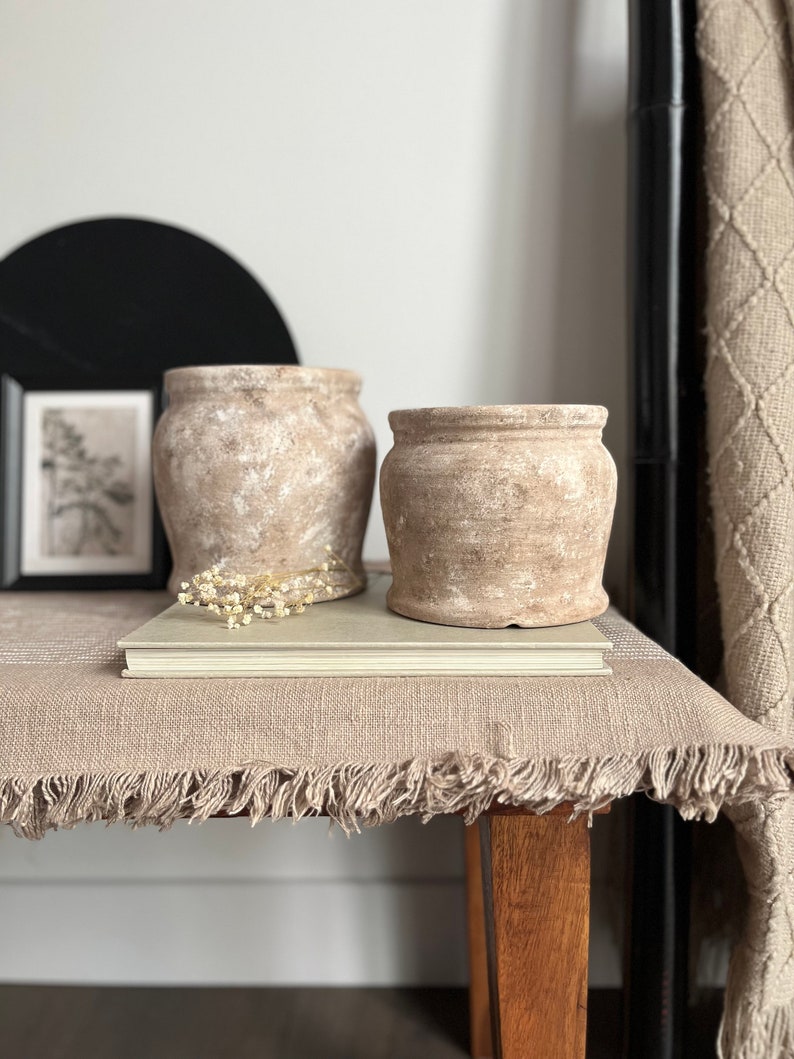 Distressed ceramic vessel, hand-painted textured vase/pot, beige and brown matte vase image 7