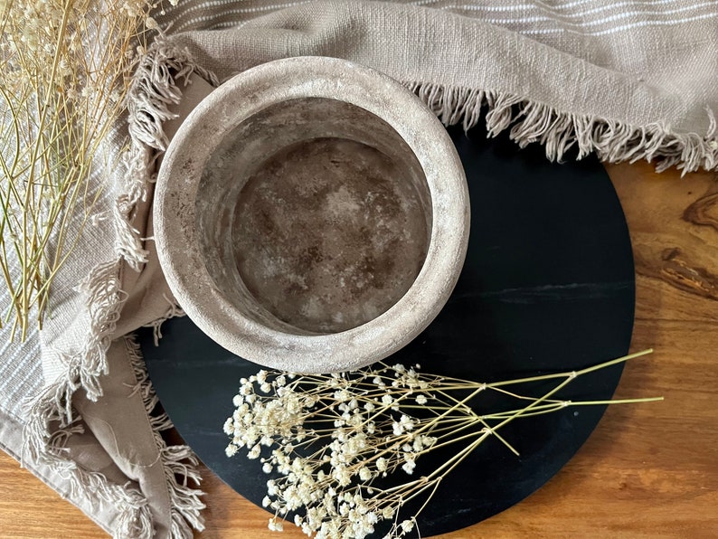 Distressed ceramic vessel, hand-painted textured vase/pot, beige and brown matte vase image 6