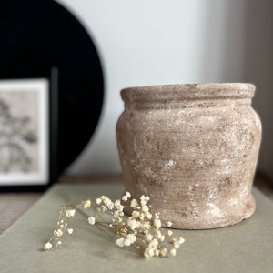 Distressed ceramic vessel, hand-painted textured vase/pot, beige and brown matte vase image 1