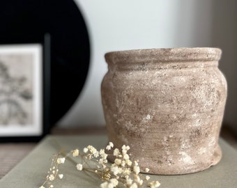 Distressed ceramic vessel, hand-painted textured vase/pot, beige and brown matte vase