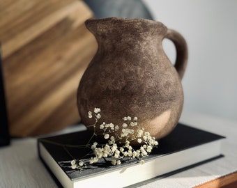 Brown and beige textured ceramic rustic vase/pitcher