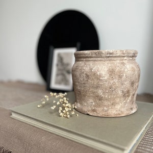 Distressed ceramic vessel, hand-painted textured vase/pot, beige and brown matte vase image 2