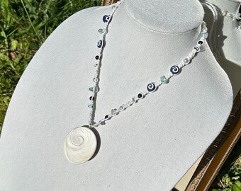 Shiva Eye Shell Macrame Necklace | Adjustable Boho Beach Jewelry