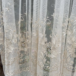 French Belgian Vintage 24 ft x 4 ft embroidered net curtain