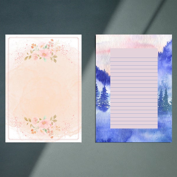 letter writing paper australia Note Sheet Printables, 2 Instant Note Sheets, Digital download, A4 Printable, Floral Printable Letter Paper, Letter Writing Set
