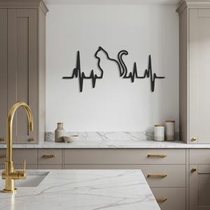 Cat Metal Wall Art, Heartbeat Metal Wall Art, Kitchen Wall Decor, Large Wall Decor, Cat Lovers Gift, Line Art Decor, Pet Lovers Gift