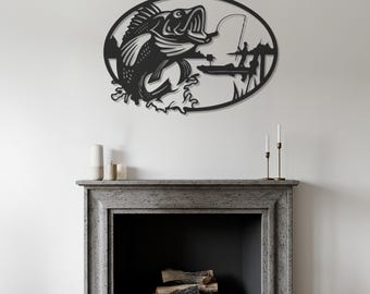 Leaping Fish Wall Art, Fishing Decor, Lodge Decor, Lake House Gift, Rustic Metal Wall Hanging, Fireplace Gift, Metal Artwork, Cabin Gift