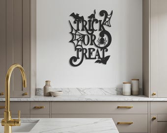 Halloween Metal Wall Art, Spooky Witch and Bats Design, Trick or Treat, Haunted House Decor for Home, Modern Halloween Décor for Wall