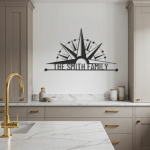 Compass Metal Art, Name Wall Art, Custom Wall Art, Modern Home Gift, Skyline Decor, Personalized Gifts, Living Room Decor, Housewarming Gift