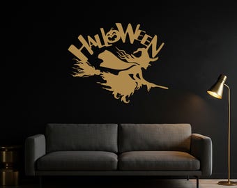 HALLOWEEN Metal Wall Art, Witch on Broomstick Design, Spooky Halloween Wall Decor, Unique Halloween Home & Office Decor