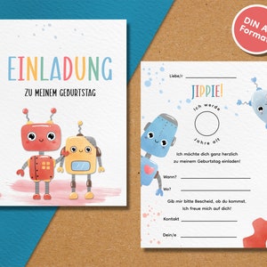 Roboter Einladungskarten Kindergeburtstag | DIN A6 | Partyeinladungen | Roboter-Party | Geburtstagsparty | Einladungen für Kinder