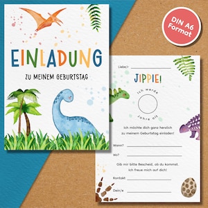 Dinosaur invitation cards for children's birthday | Eco-friendly A6 party invitations | T-Rex Adventure | Birthday party for children