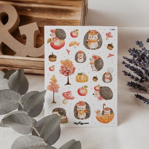 Hoja de pegatinas de erizo | Bullet Journal Stickers, Scrapbook Stickers, Planner Stickers, Mushrooms, Gift, Fall Stickers, Fall, Leaves