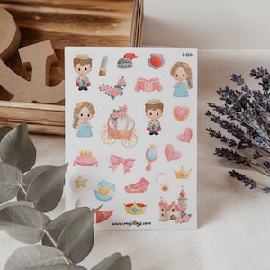 Prinzessin & Prinz Sticker Sheet | Bullet Journal Sticker, Scrapbook Sticker, Planer Sticker, Geschenk, Märchen Aufkleber, Kutsche, Königin