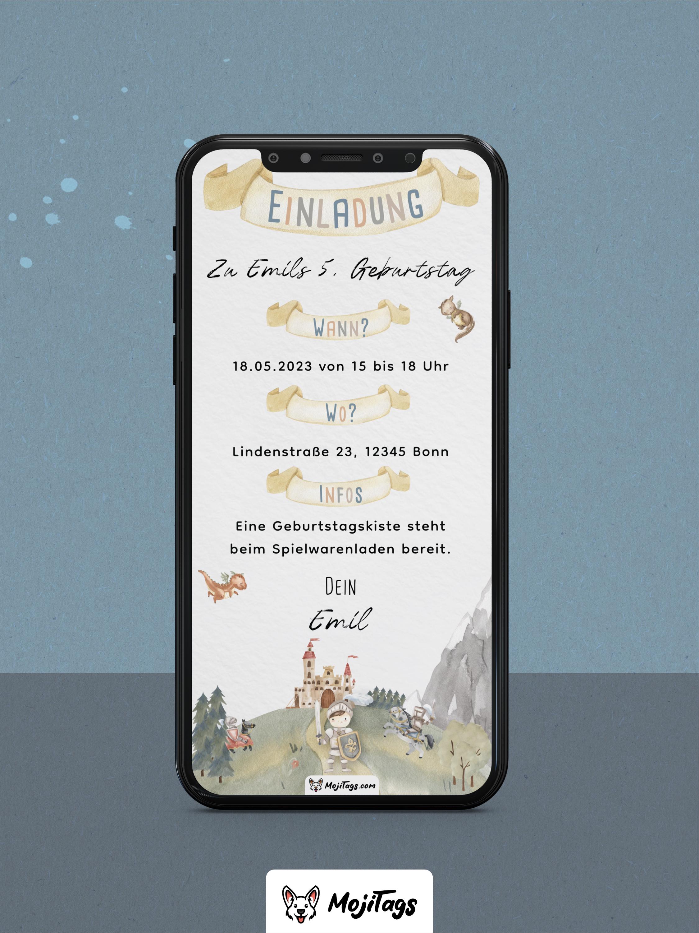Digital knight invitation children's birthday | Birthday invitation | Personalizable | To send via Whatsapp | Dragon Middle Ages